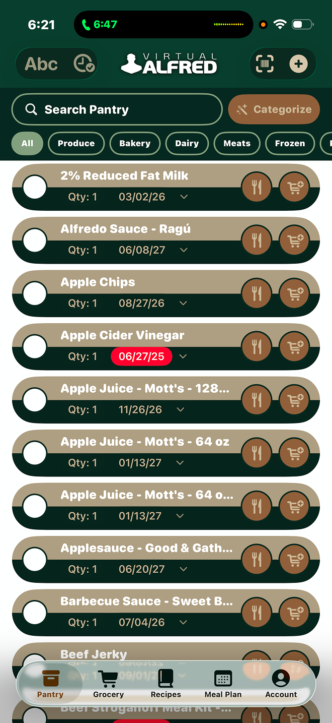 Pantry Management Screen