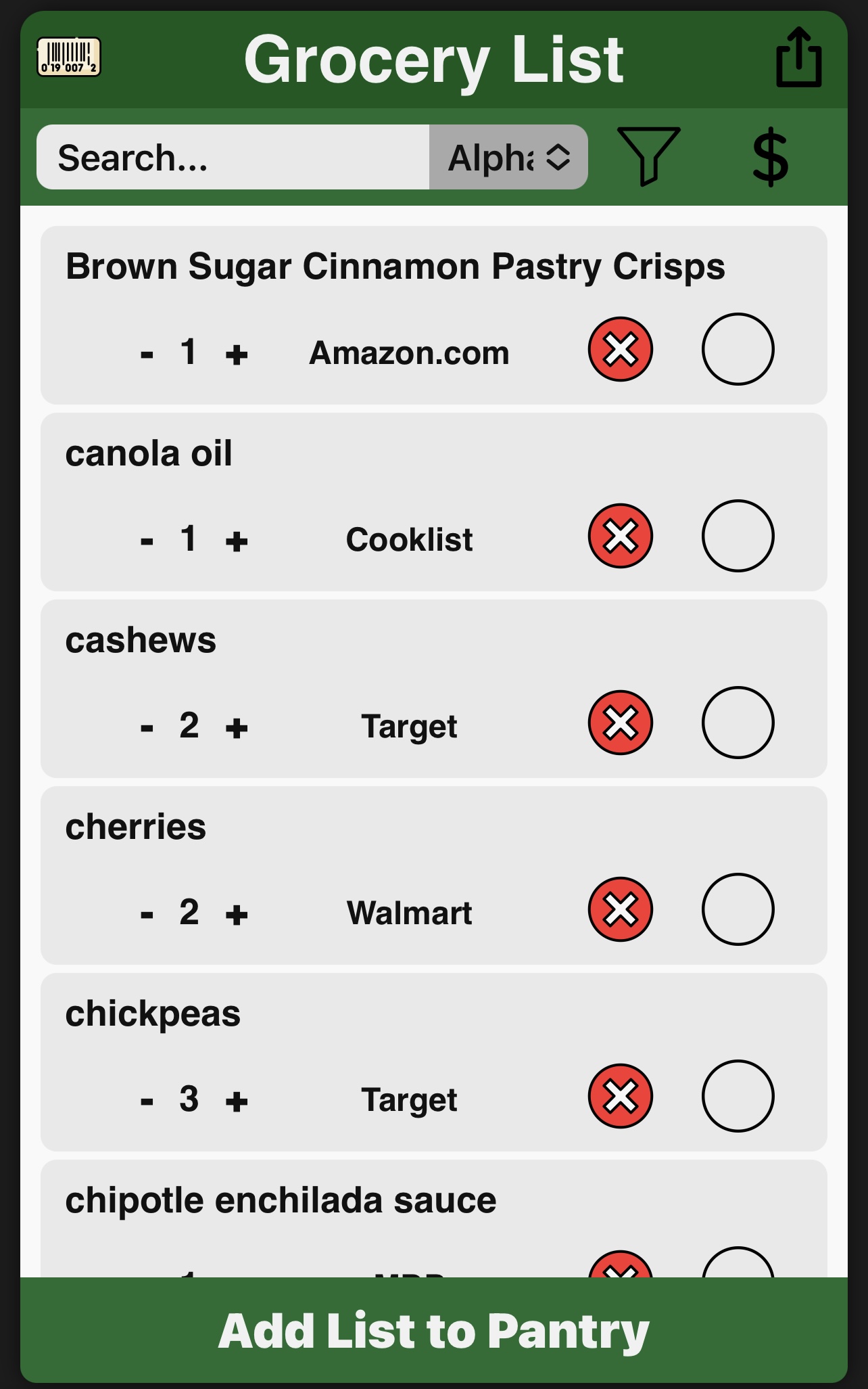 Grocery List Feature