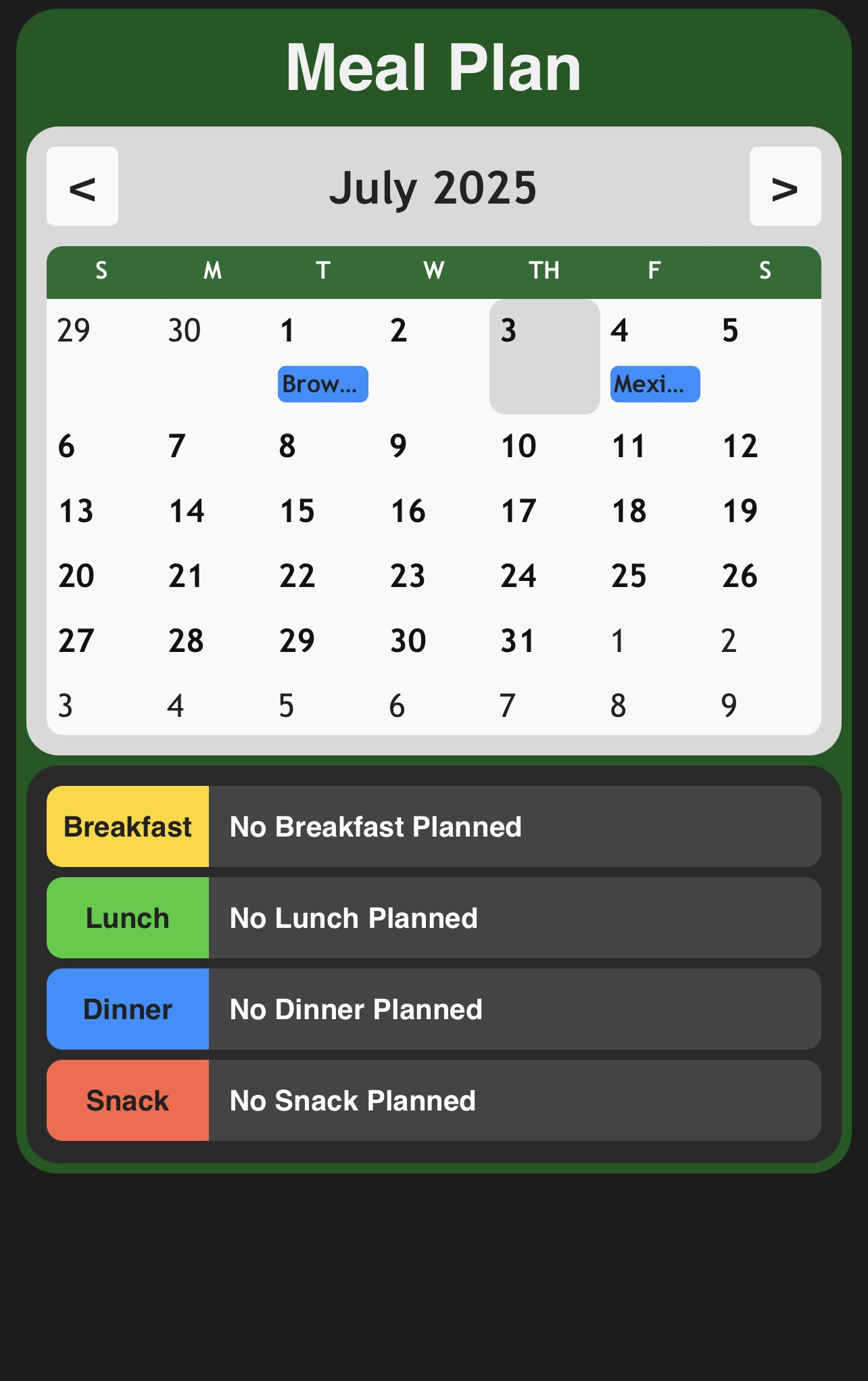 Meal Plan Feature