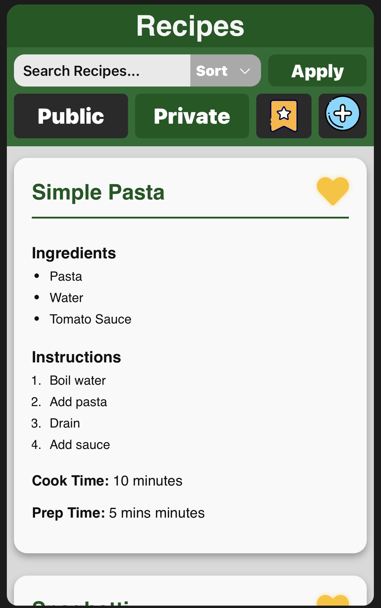 Recipes Feature