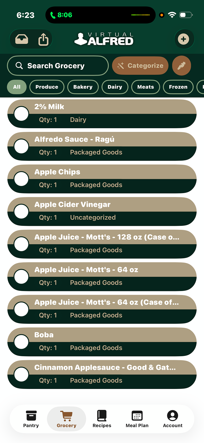 Grocery List Screen
