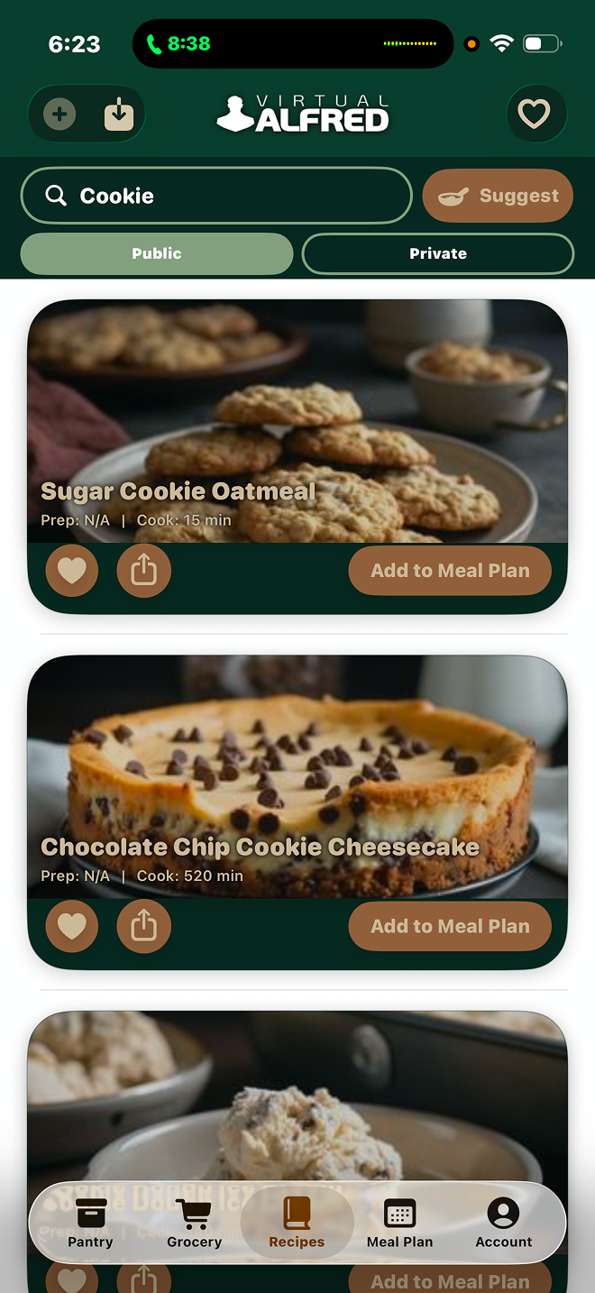 Recipe Database Screen